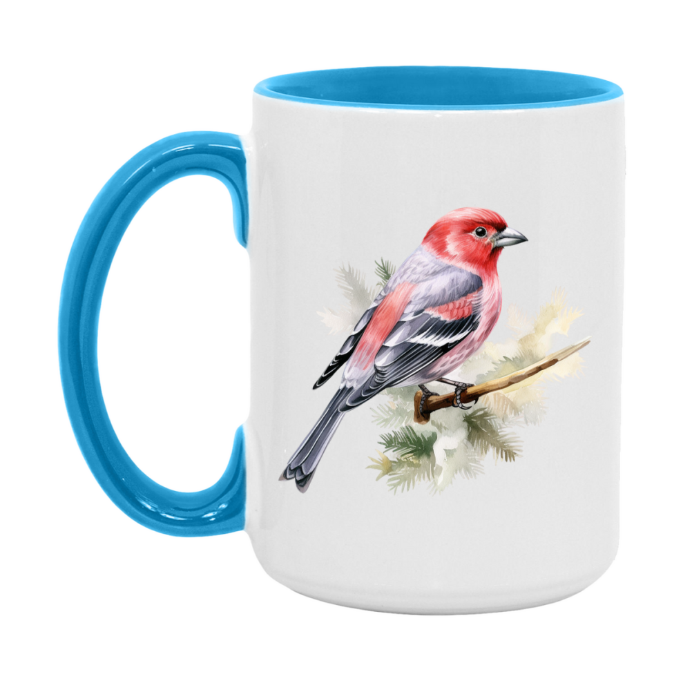 Bird Watching Mug, Pine Grosbeak Song Bird Mug, 11oz or 15oz White Ceramic Coffee Mug Gift for Bird Watchers