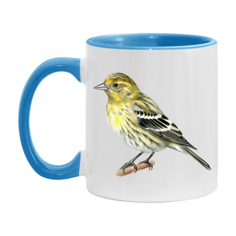 Bird Watching Mug, Pine Siskin Song Bird Mug, 11oz or 15oz White Ceramic Coffee Mug Gift for Bird Watchers