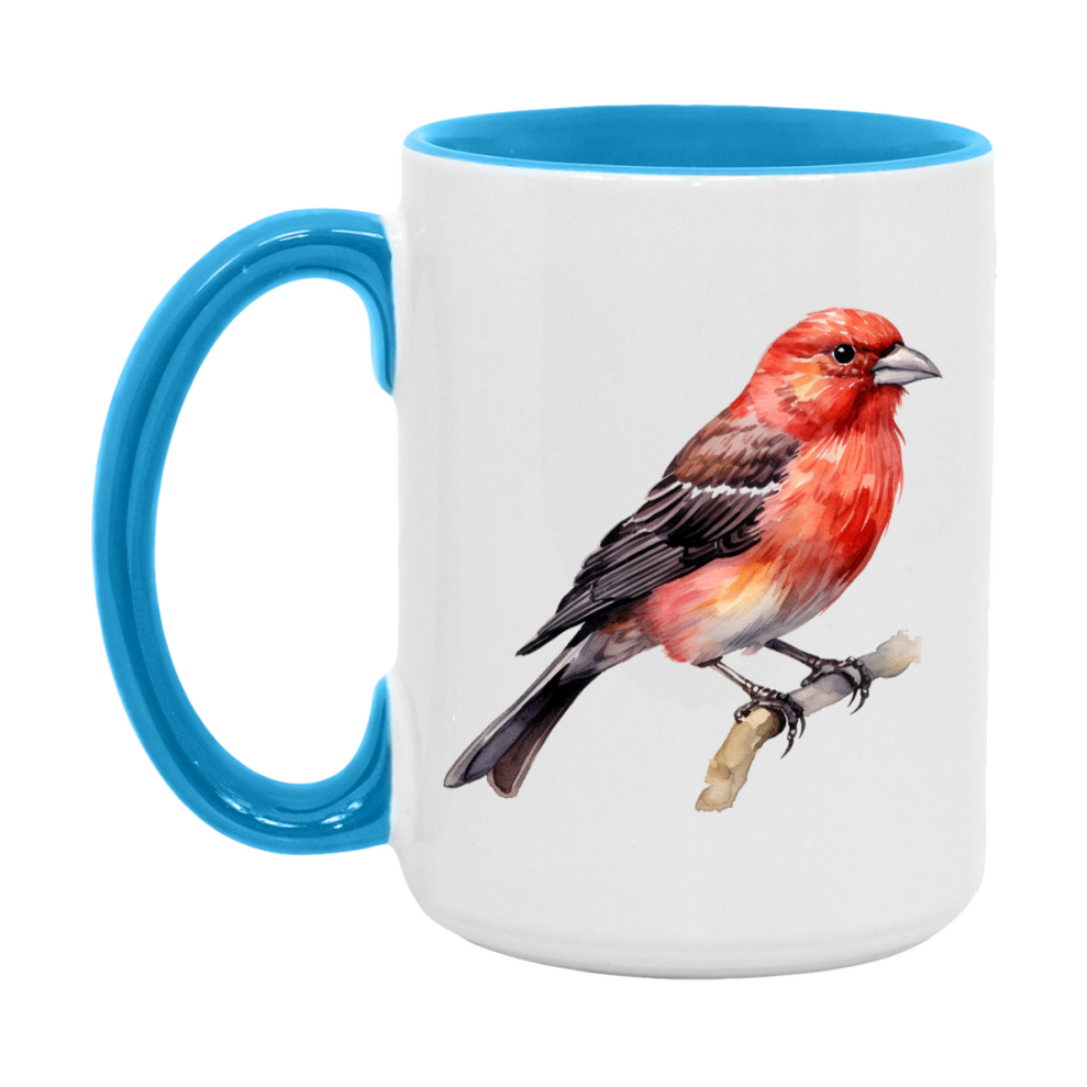 Bird Watching Mug, Red Crossbill Song Bird Mug, 11oz or 15oz White Ceramic Coffee Mug Gift for Bird Watchers
