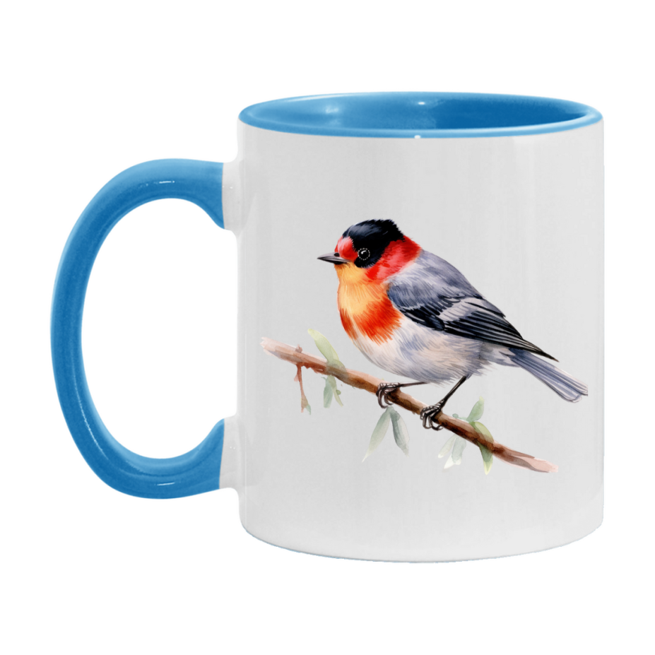 Bird Watching Mug, Red Faced Warbler Song Bird Mug, 11oz or 15oz White Ceramic Coffee Mug Gift for Bird Watchers
