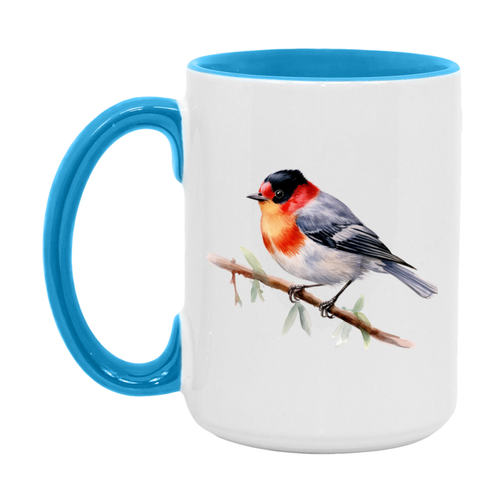 Bird Watching Mug, Red Faced Warbler Song Bird Mug, 11oz or 15oz White Ceramic Coffee Mug Gift for Bird Watchers