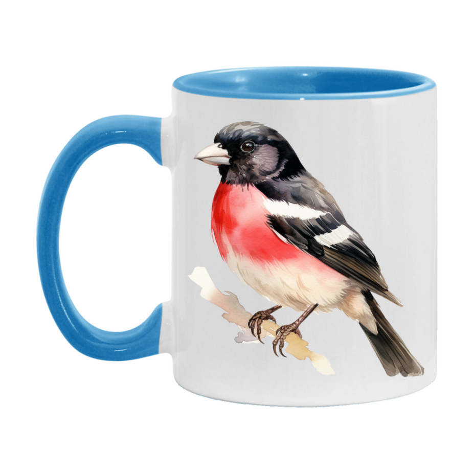 Bird Watching Mug, Rose Breasted Grosbeak Song Bird Mug, 11oz or 15oz White Ceramic Coffee Mug Gift for Bird Watchers