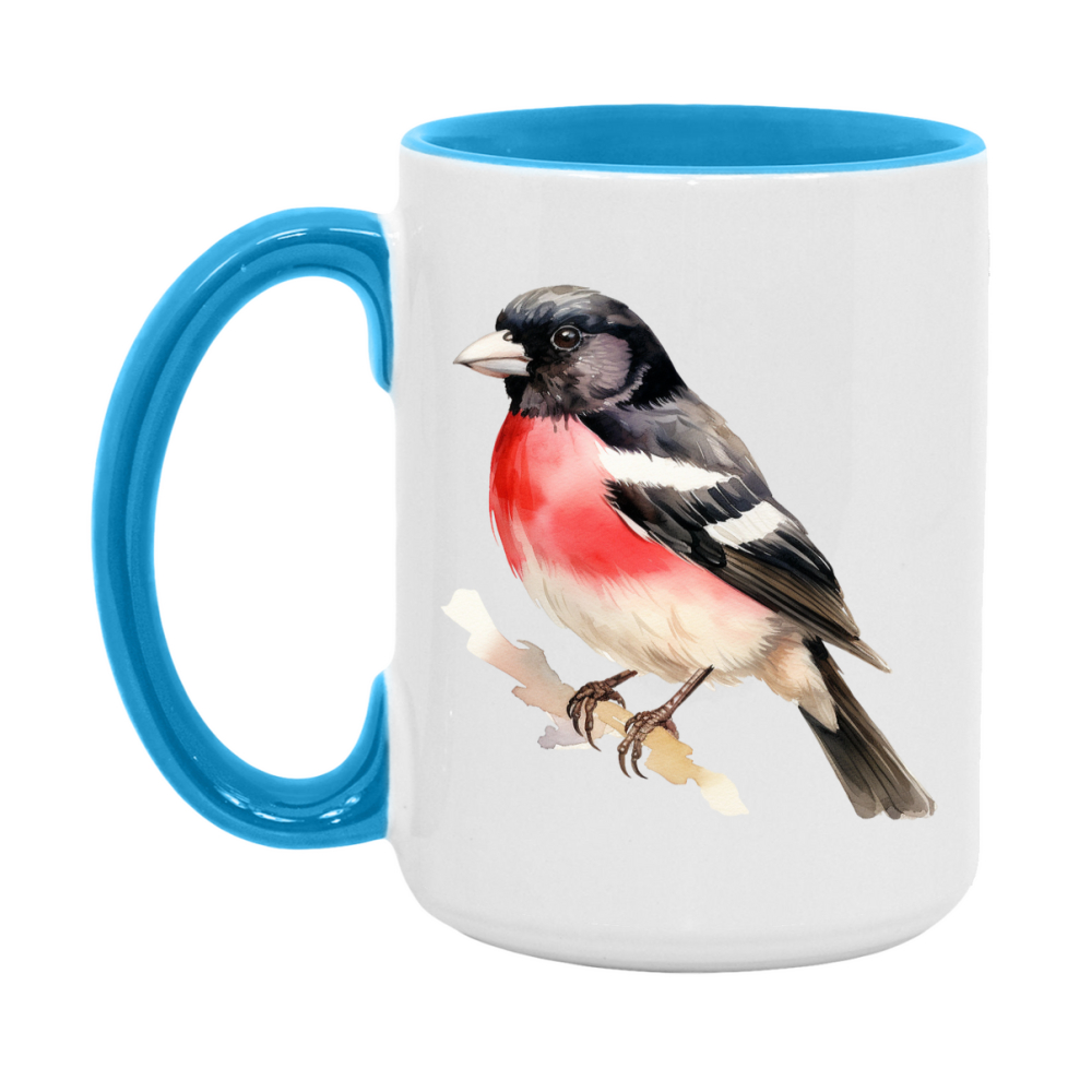 Bird Watching Mug, Rose Breasted Grosbeak Song Bird Mug, 11oz or 15oz White Ceramic Coffee Mug Gift for Bird Watchers
