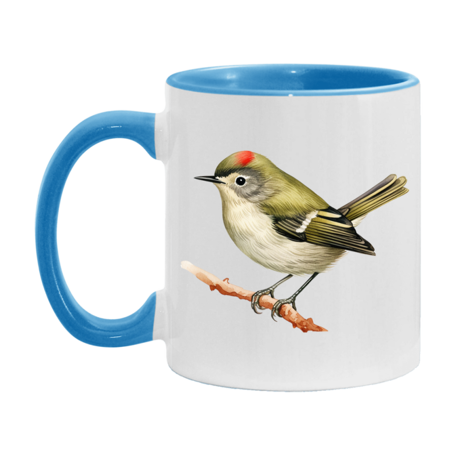 Bird Watching Mug, Ruby Crowned Kinglet Song Bird Mug, 11oz or 15oz White Ceramic Coffee Mug Gift for Bird Watchers