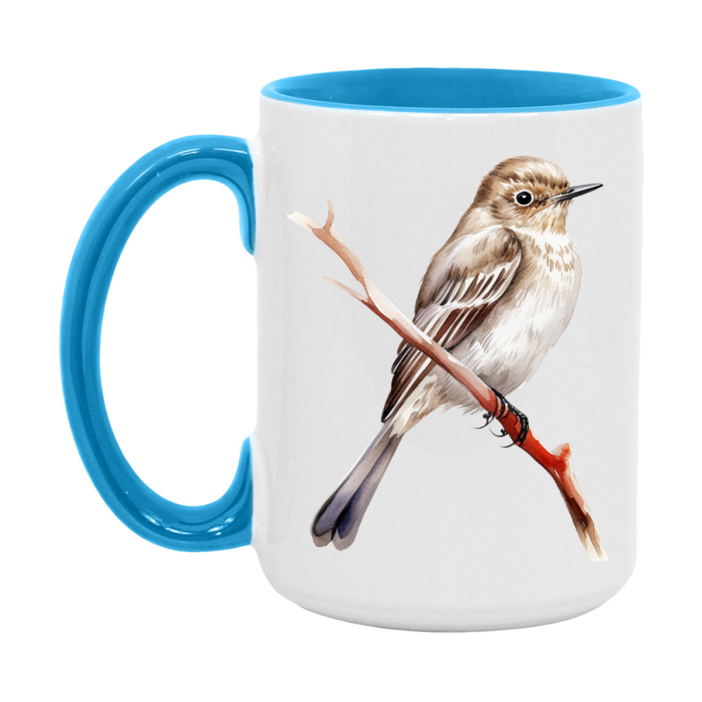 Bird Watching Mug, Spotted Flycatcher Song Bird Mug, 11oz or 15oz White Ceramic Coffee Mug Gift for Bird Watchers