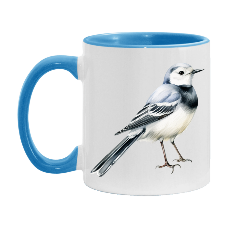 Bird Watching Mug, White Wagtail Song Bird Mug, 11oz or 15oz White Ceramic Coffee Mug Gift for Bird Watchers