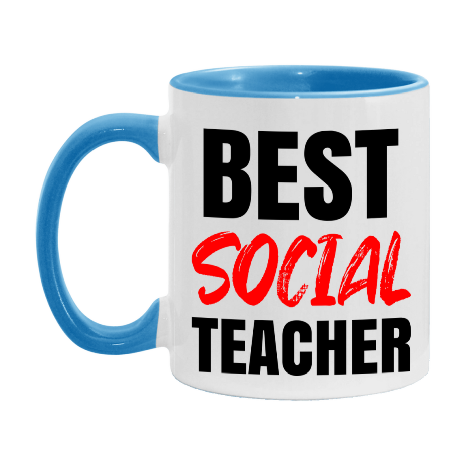 Teacher Superlative Mug, Best Social Teacher Gift, 11oz or 15oz White Ceramic Coffee Cup for Social Teacher