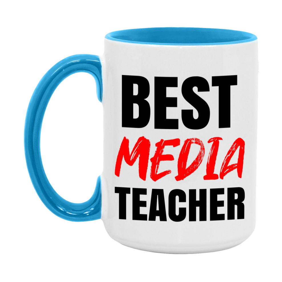 Teacher Superlative Mug, Best Media Teacher Gift, 11oz or 15oz White Ceramic Coffee Cup for Media Teacher
