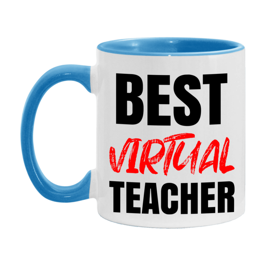 Teacher Superlative Mug, Best Virtual Teacher Gift, 11oz or 15oz White Ceramic Coffee Cup for Virtual Teacher