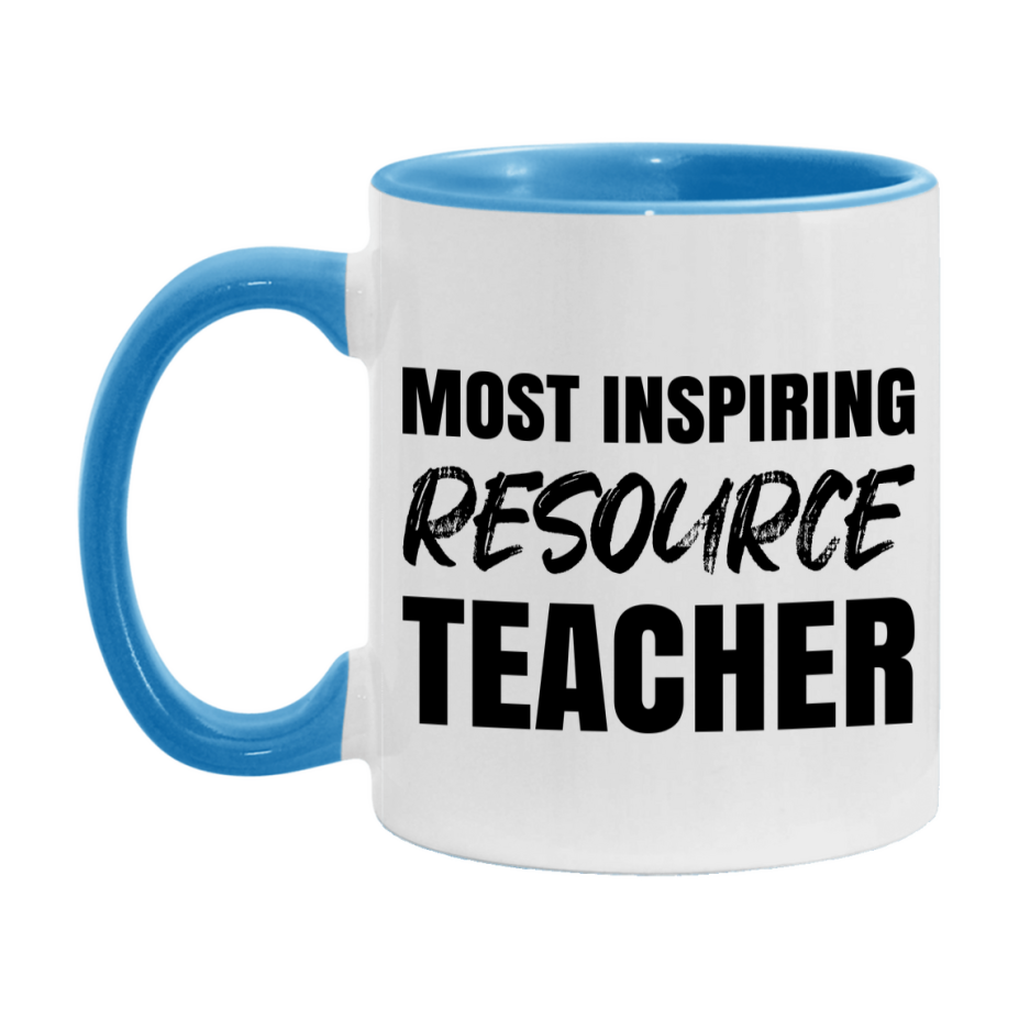 Teacher Superlative Mug, Most Inspiring Resource Teacher Gift, 11oz or 15oz White Ceramic Coffee Cup, Gift for Resource Teacher