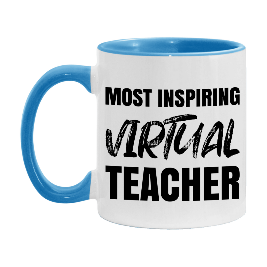 Teacher Superlative Mug, Most Inspiring Virtual Teacher Gift, 11oz or 15oz White Ceramic Coffee Cup, Gift for Virtual Teacher