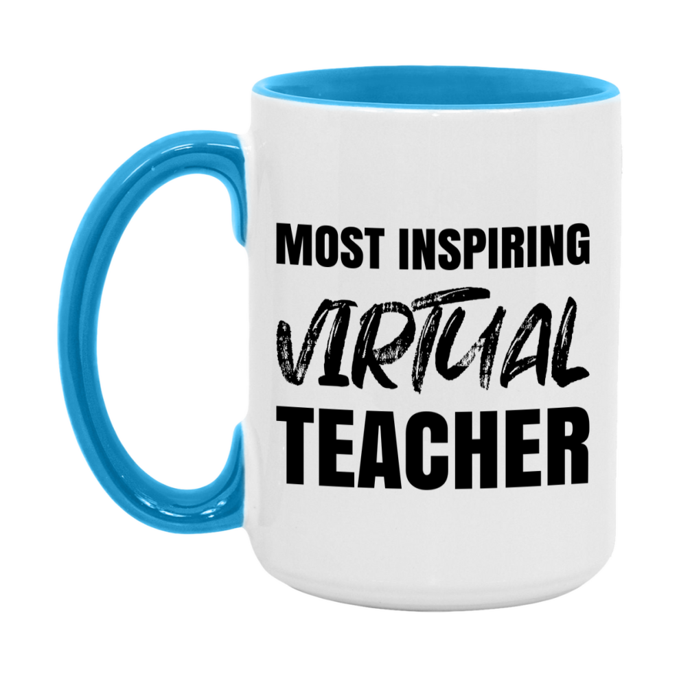 Teacher Superlative Mug, Most Inspiring Virtual Teacher Gift, 11oz or 15oz White Ceramic Coffee Cup, Gift for Virtual Teacher