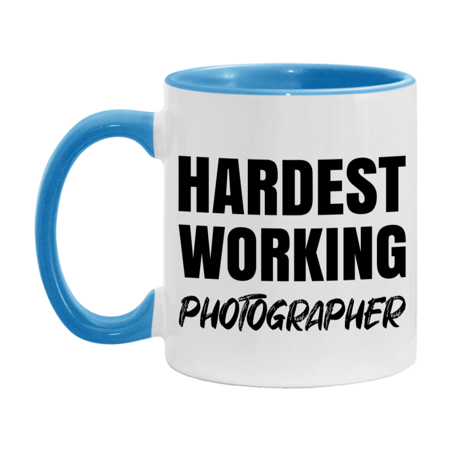 Photographer Superlative Mug, Hardest Working Photographer, 11oz or 15oz Ceramic Coffee Mug, Double-Sided Cup, Gift for Photographer, Coworker Gift, Boss Gift