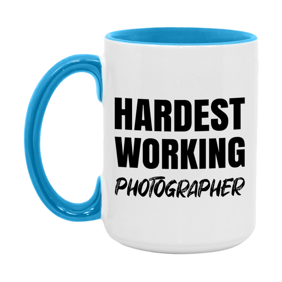 Photographer Superlative Mug, Hardest Working Photographer, 11oz or 15oz Ceramic Coffee Mug, Double-Sided Cup, Gift for Photographer, Coworker Gift, Boss Gift