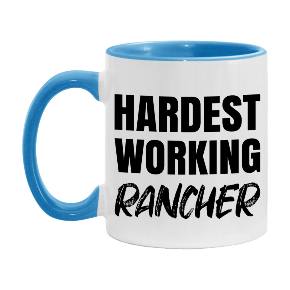 Rancher Superlative Mug, Hardest Working Rancher, 11oz or 15oz Ceramic Coffee Mug, Double-Sided Cup, Gift for Rancher, Coworker Gift, Boss Gift