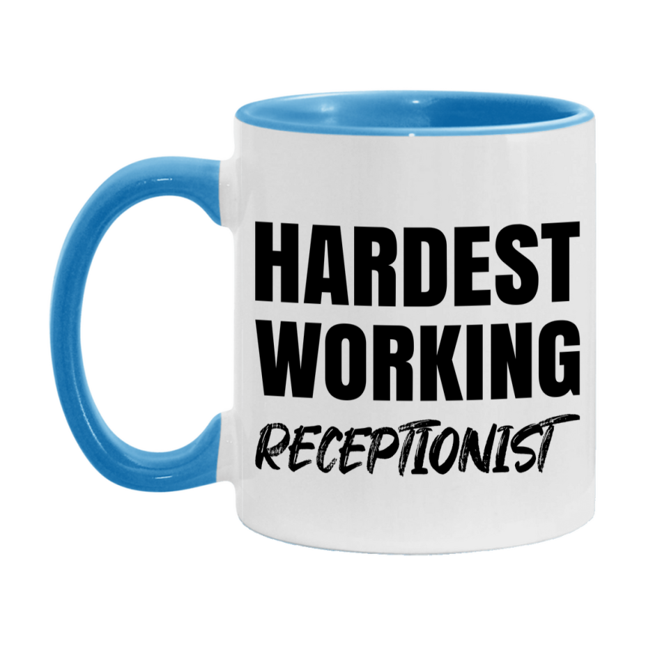 Receptionist Superlative Mug, Hardest Working Receptionist, 11oz or 15oz Ceramic Coffee Mug, Double-Sided Cup, Gift for Receptionist, Coworker Gift, Boss Gift