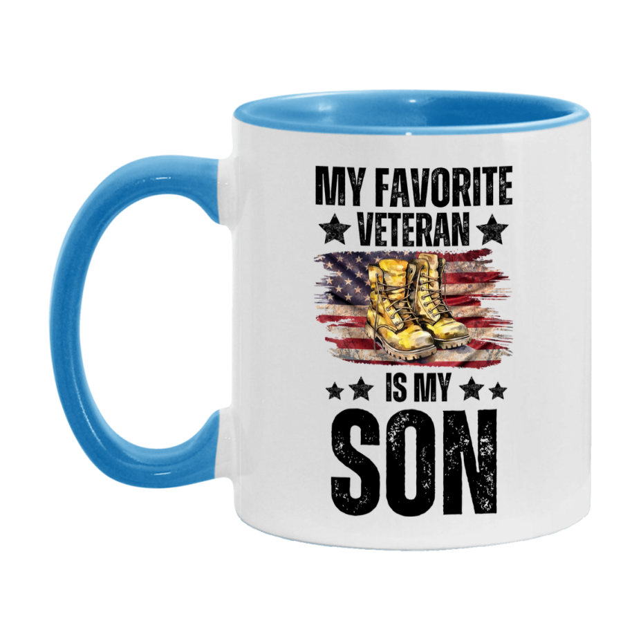 Veteran Gift Mug, My Favorite Veteran Is My Son, 11oz or 15oz Ceramic Coffee Cup Gift for Son