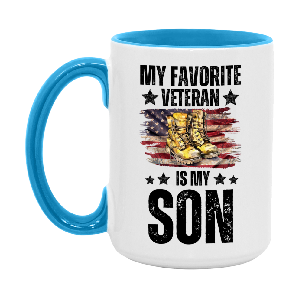 Veteran Gift Mug, My Favorite Veteran Is My Son, 11oz or 15oz Ceramic Coffee Cup Gift for Son