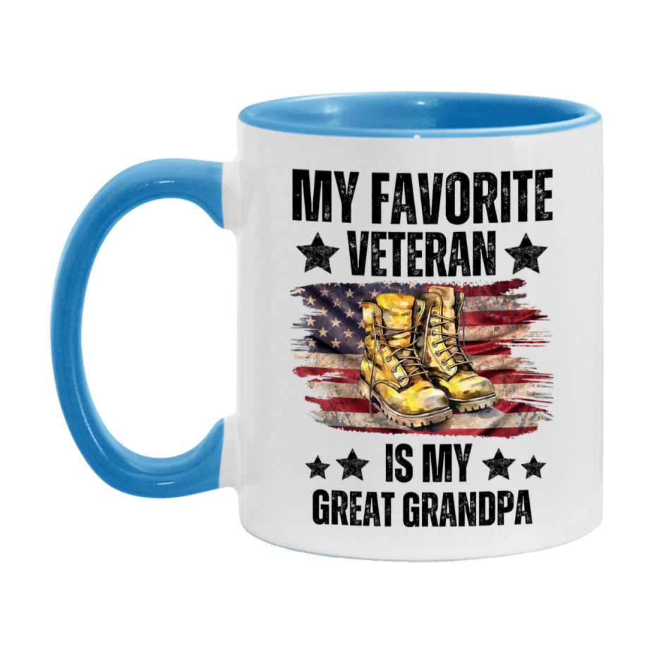 Veteran Gift Mug, My Favorite Veteran Is My Great Grandpa, 11oz or 15oz Ceramic Coffee Cup Gift for Great Grandpa