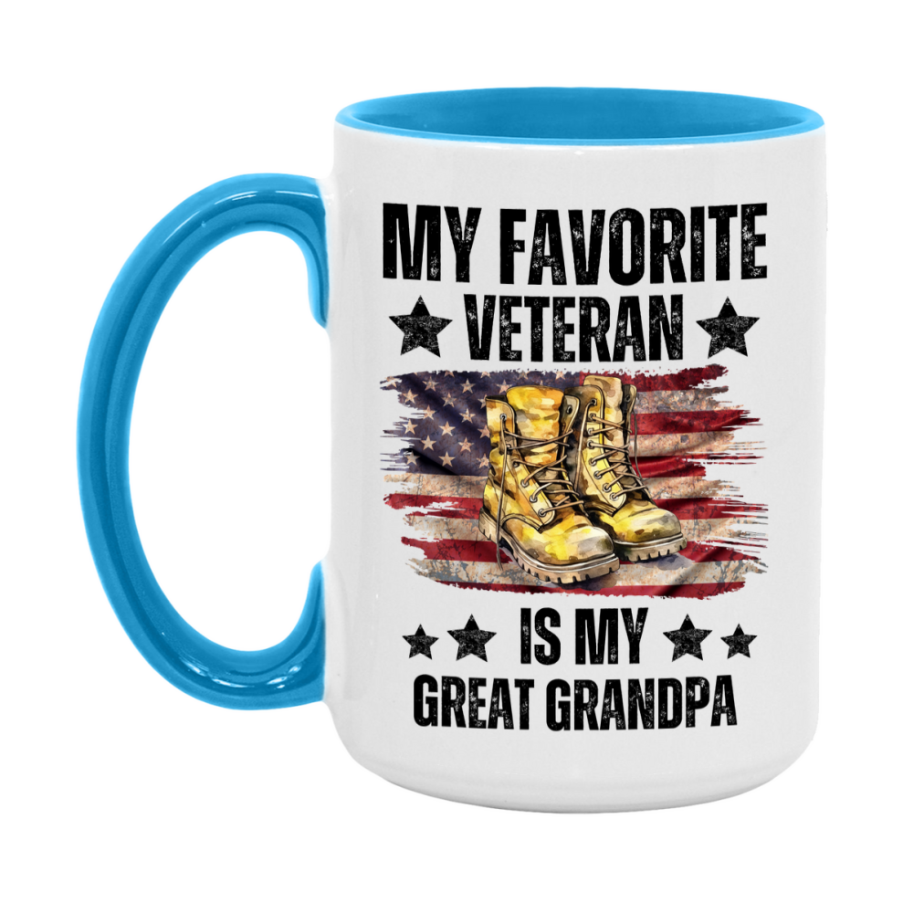 Veteran Gift Mug, My Favorite Veteran Is My Great Grandpa, 11oz or 15oz Ceramic Coffee Cup Gift for Great Grandpa