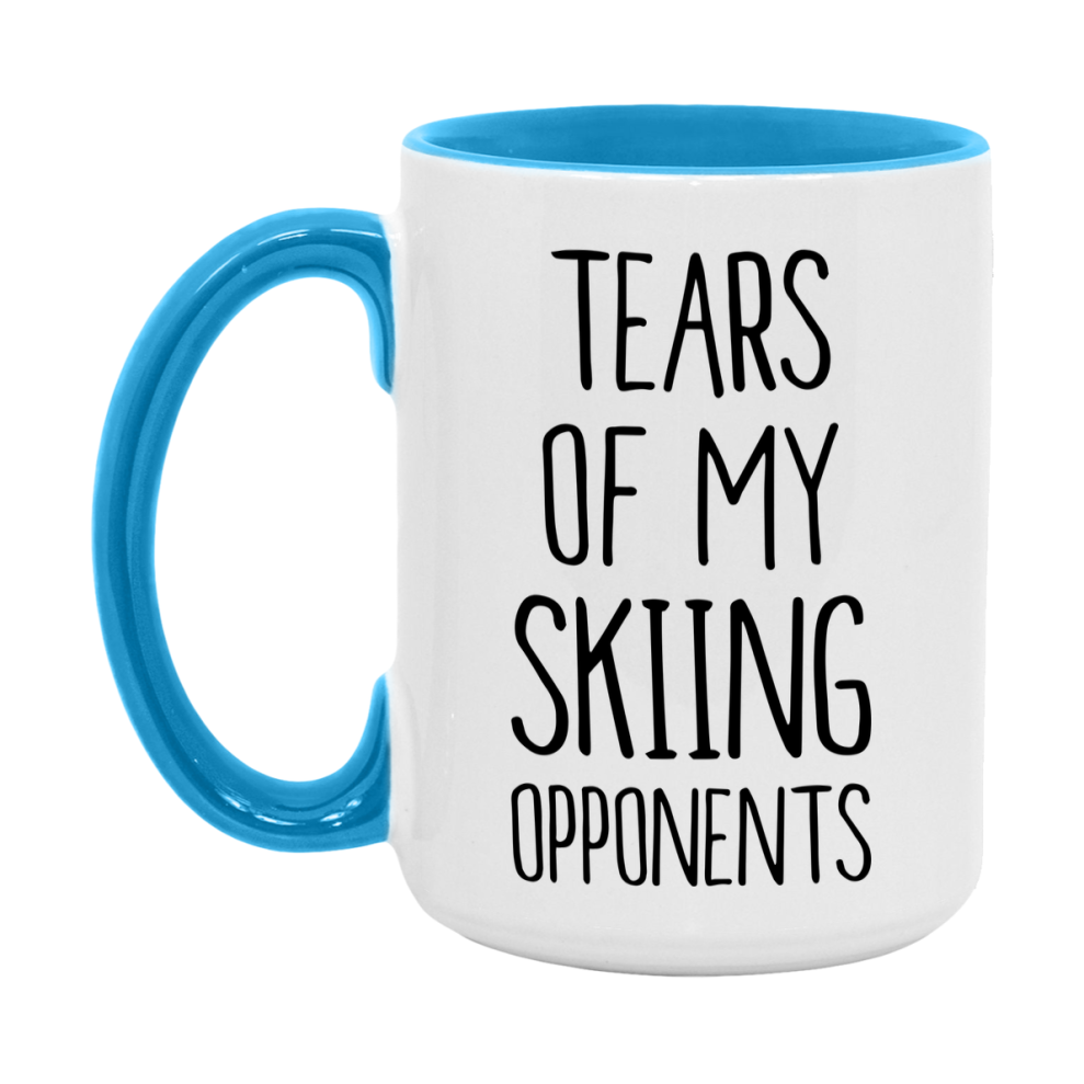 Funny Skiing Mug, Tears Of My Skiing Opponents, 11oz or 15oz White Ceramic Coffee Cup Gift for Skiing Lovers