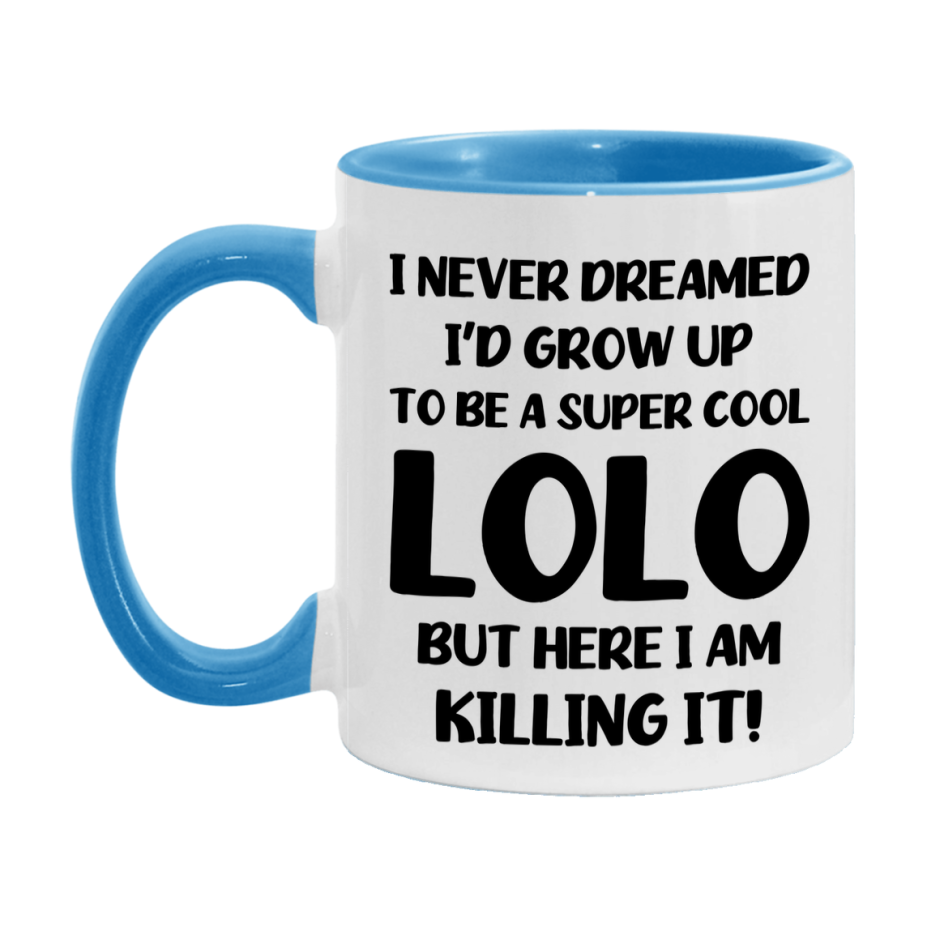 Funny Lolo Mug - "I Never Dreamed I'd Grow Up To Be A Super Cool Lolo" - White Ceramic Coffee Cup (11Oz Or 15Oz
