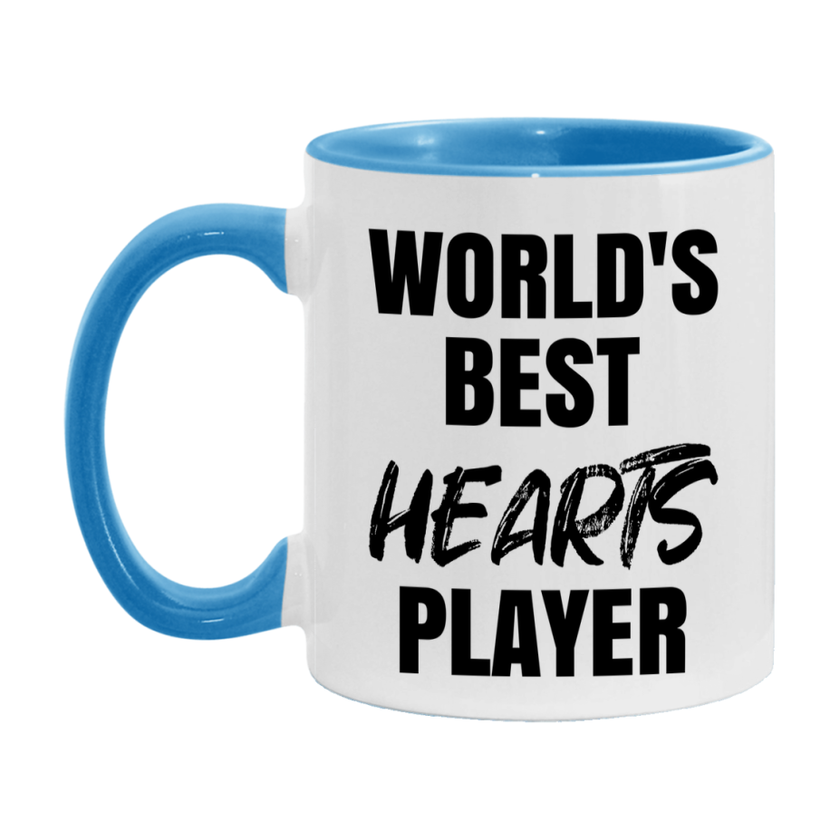 World's Best Hearts Player Mug, Funny Card Game Player Gift, 11Oz Or 15Oz White Ceramic Mug