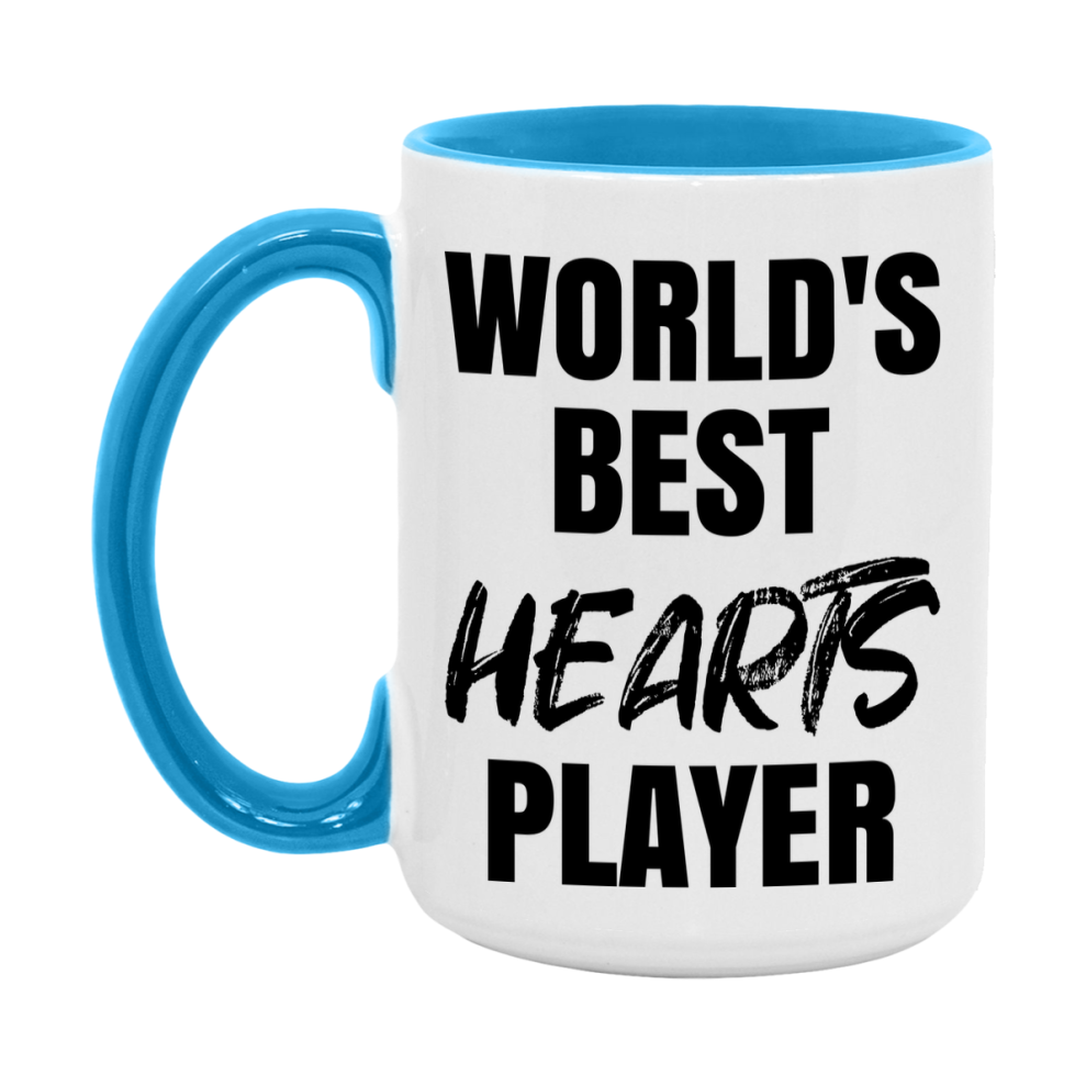 World's Best Hearts Player Mug, Funny Card Game Player Gift, 11Oz Or 15Oz White Ceramic Mug