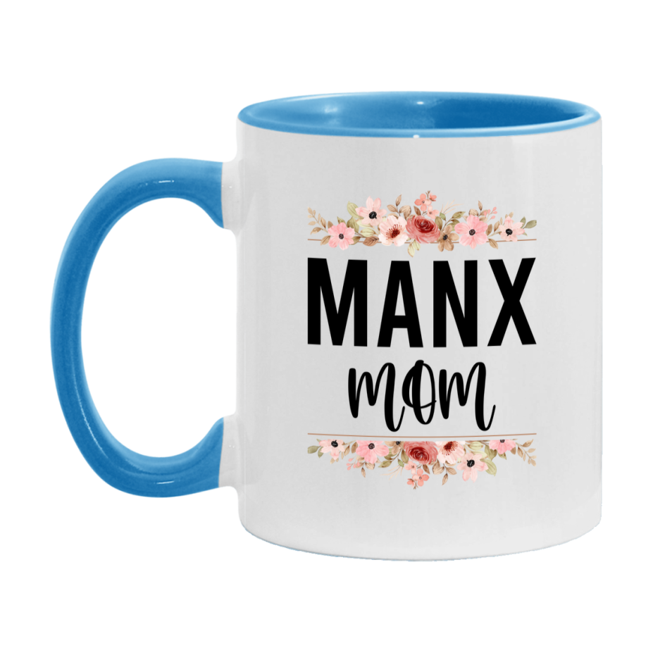 Manx Cat Mom Mug, Floral Cat Mug For Mom, 11Oz Or 15Oz Coffee Cup