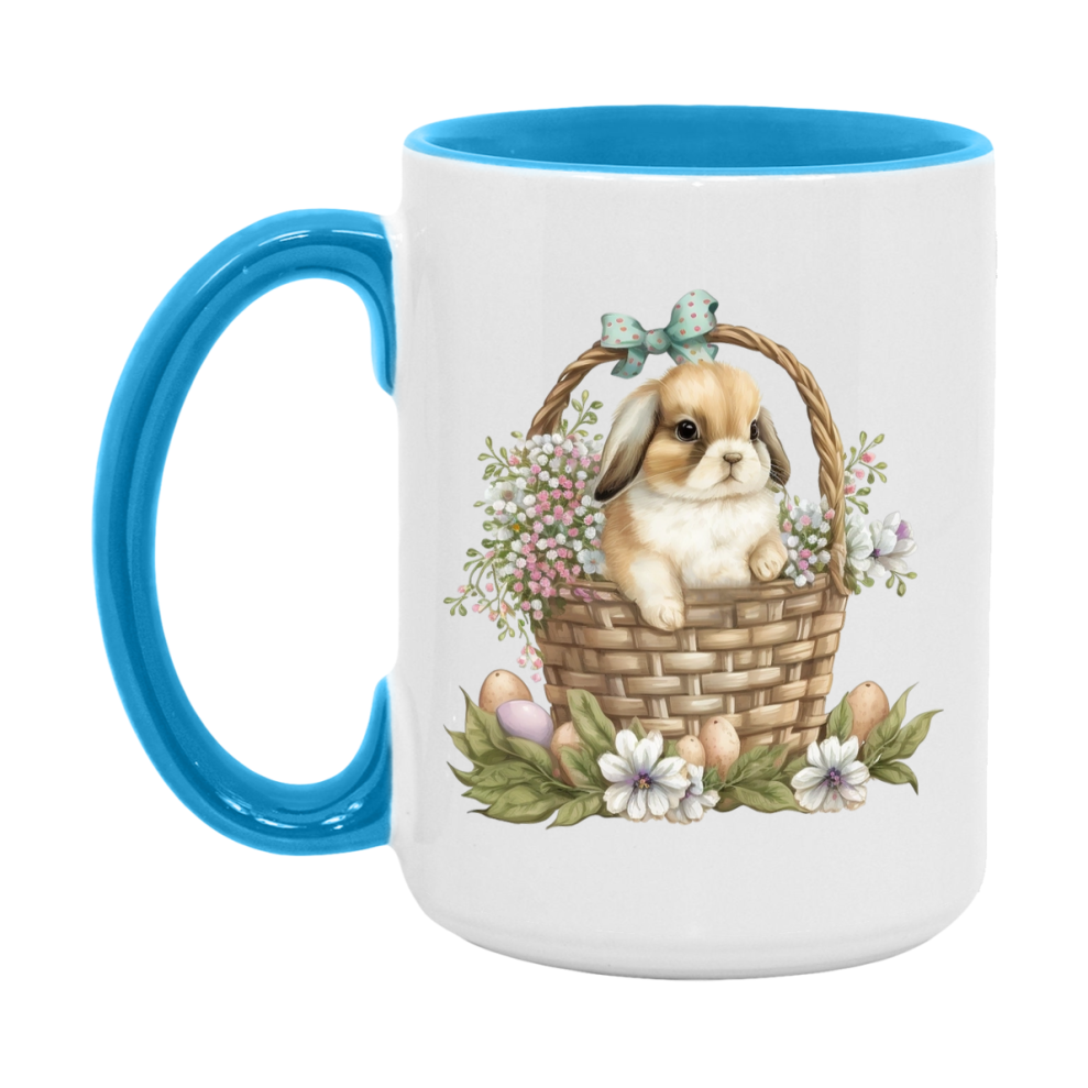Easter Bunny Coffee Mug, Cute Bunny With Basket Easter Gift, Double-Sided 11Oz Or 15Oz White Ceramic Cup