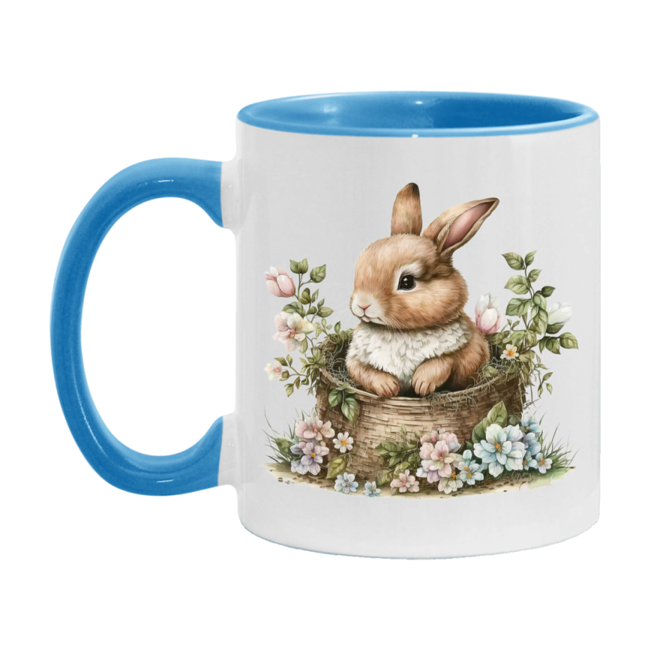 Easter Bunny Coffee Mug, Easter Basket Clipart Easter Gift, Double-Sided 11Oz Or 15Oz White Ceramic Cup