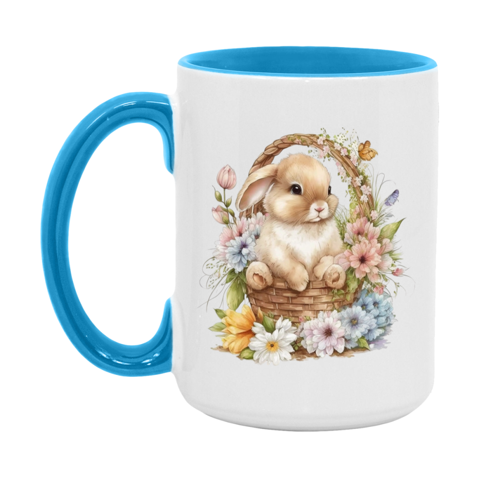 Easter Bunny Coffee Mug, Hoppy Easter Basket Easter Gift, Double-Sided 11Oz Or 15Oz White Ceramic Cup