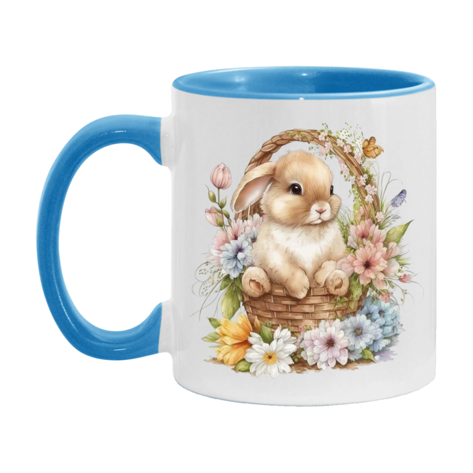 Easter Bunny Coffee Mug, Hoppy Easter Basket Easter Gift, Double-Sided 11Oz Or 15Oz White Ceramic Cup