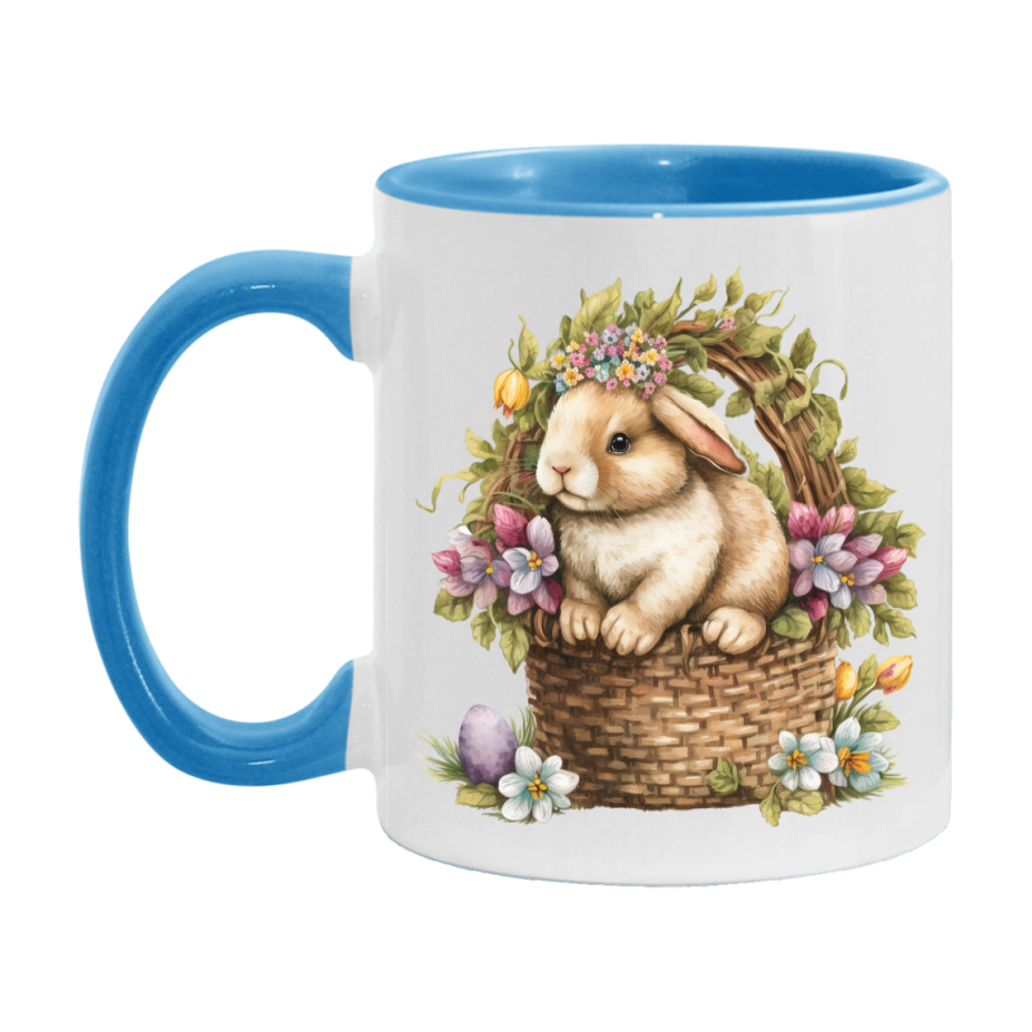Easter Bunny Coffee Mug, Vintage Bunny Basket Design Easter Gift, Double-Sided 11Oz Or 15Oz White Ceramic Cup