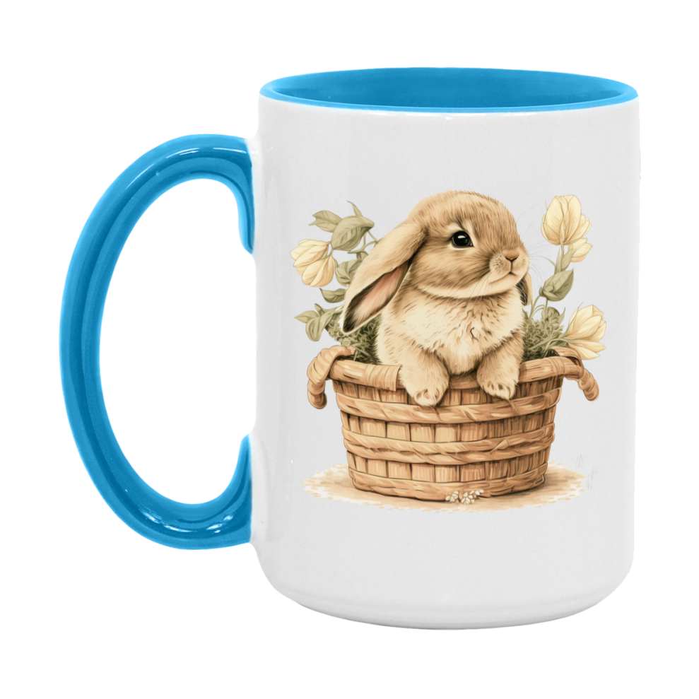 Easter Bunny Coffee Mug, Whimsical Bunny Basket Easter Gift, Double-Sided 11Oz Or 15Oz White Ceramic Cup