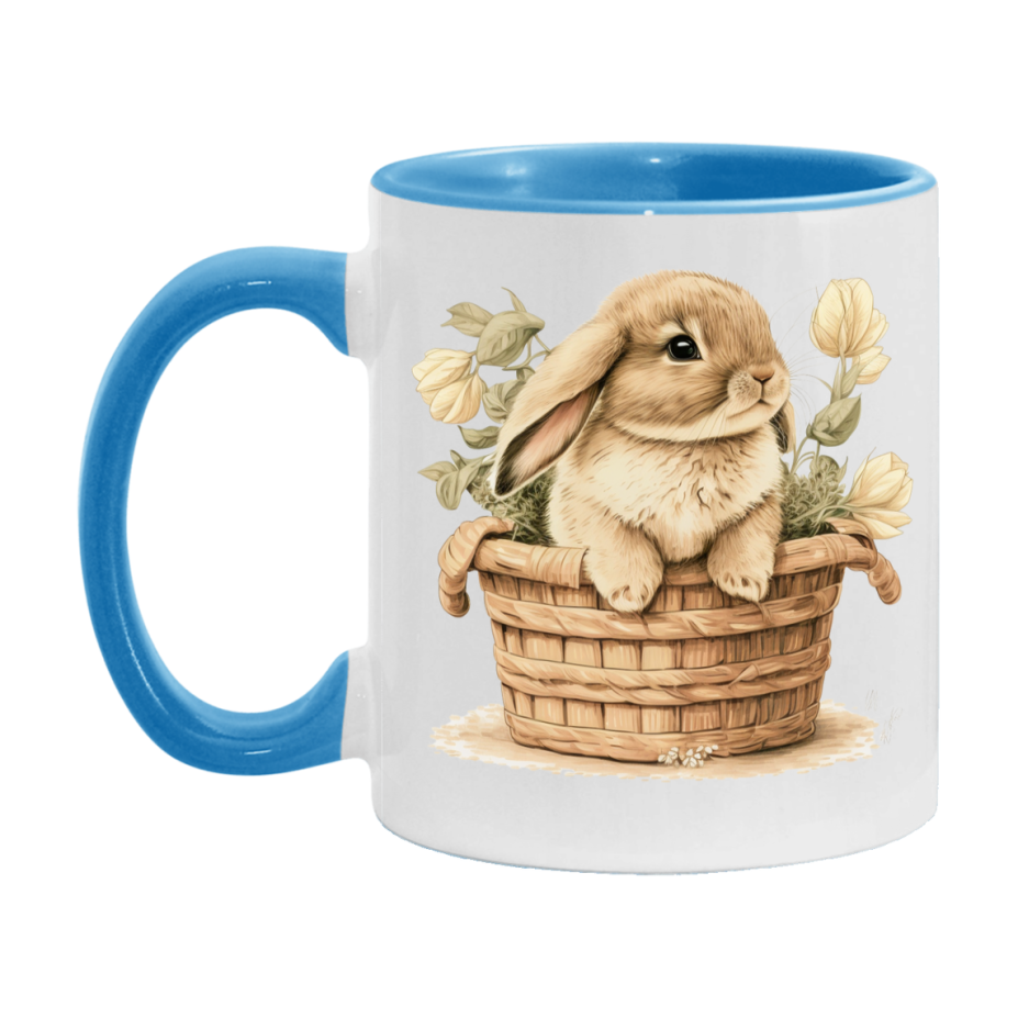 Easter Bunny Coffee Mug, Whimsical Bunny Basket Easter Gift, Double-Sided 11Oz Or 15Oz White Ceramic Cup