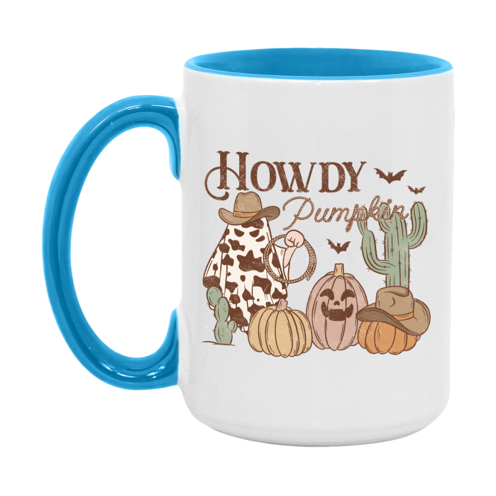 Western Halloween Mug, Cute Retro Western Halloween Coffee Cup, 11Oz Or 15Oz White Ceramic Mug
