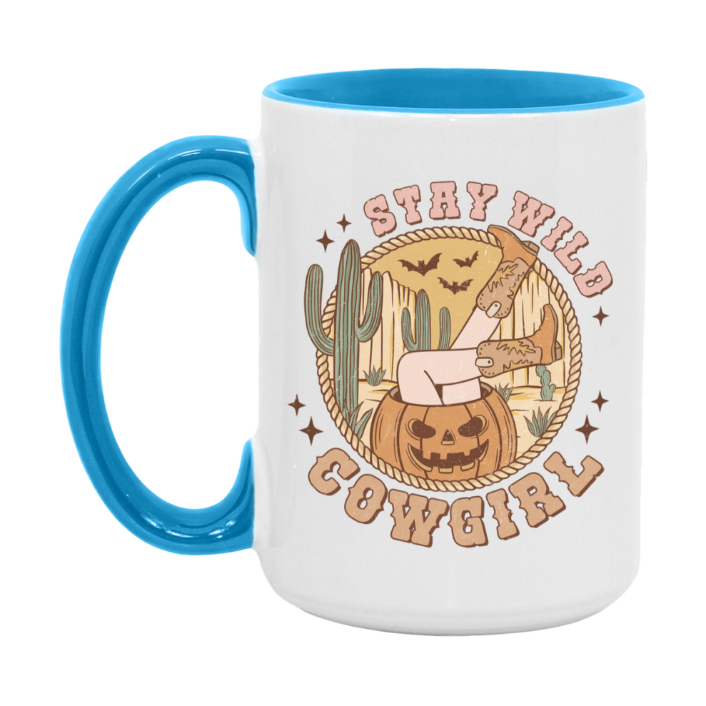 Western Halloween Mug, Cute Retro Western Halloween Coffee Cup, 11Oz Or 15Oz White Ceramic Mug