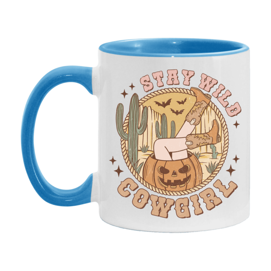 Western Halloween Mug, Cute Retro Western Halloween Coffee Cup, 11Oz Or 15Oz White Ceramic Mug