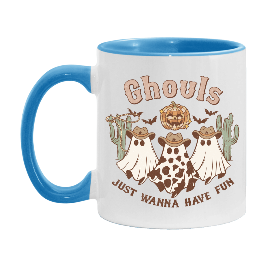 Western Halloween Mug, Cute Retro Western Halloween Coffee Cup, 11Oz Or 15Oz White Ceramic Mug