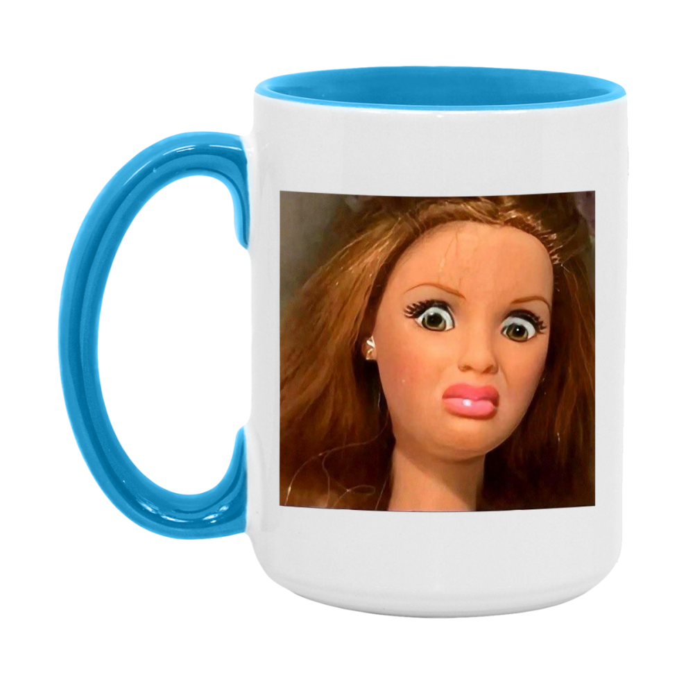 Disgusted Doll Face Mug, Funny Doll Face Meme Coffee Cup