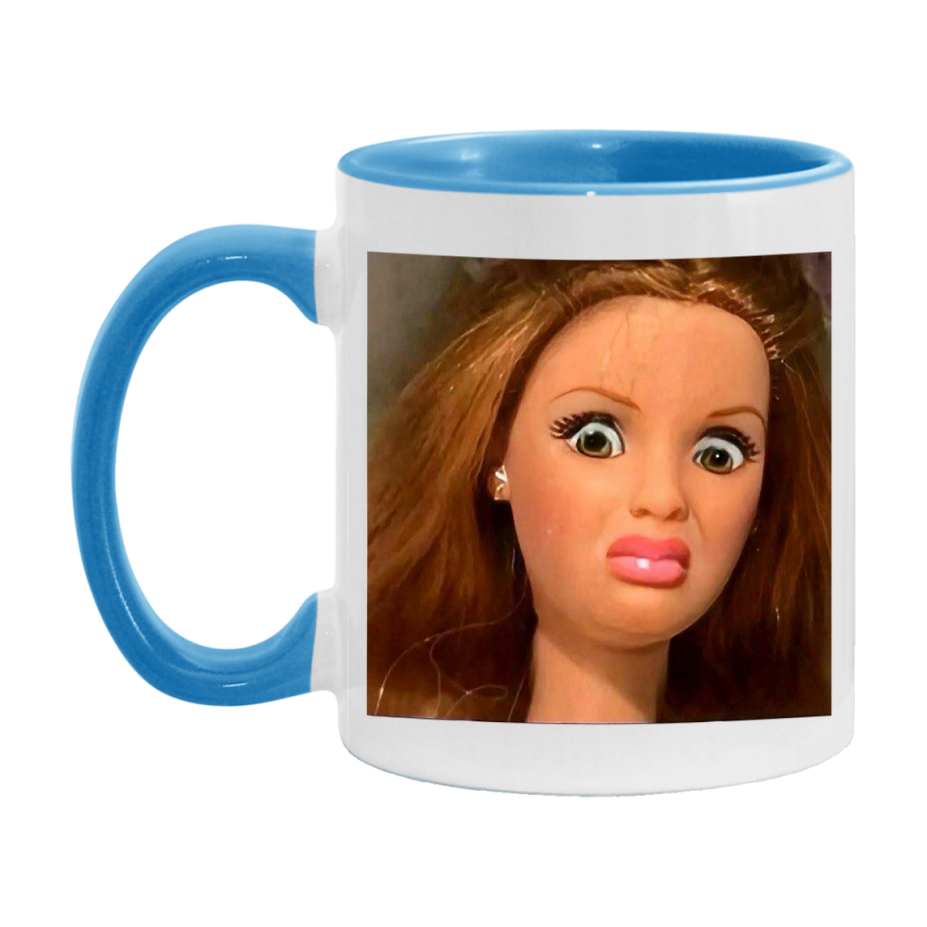 Disgusted Doll Face Mug, Funny Doll Face Meme Coffee Cup