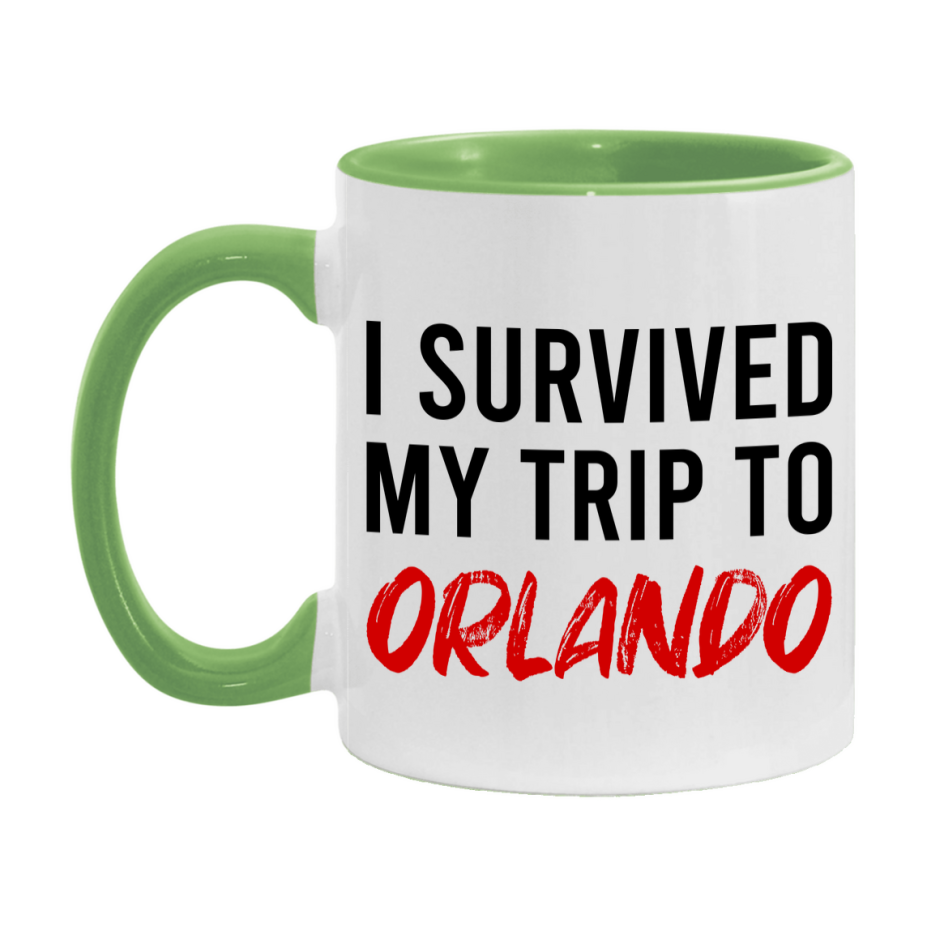 Funny Travel Mug – I Survived My Trip to Orlando, 11oz or 15oz White Ceramic Coffee Mug, Novelty Travel Gift