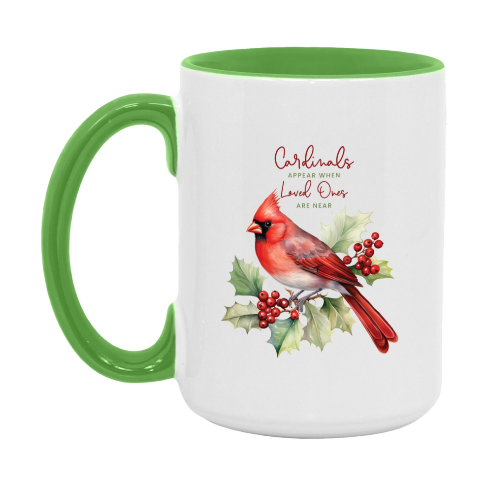 Red Cardinal Mug – Northern Red Cardinal Christmas Mug with Heartfelt Message, 11oz or 15oz White Ceramic Coffee Cup