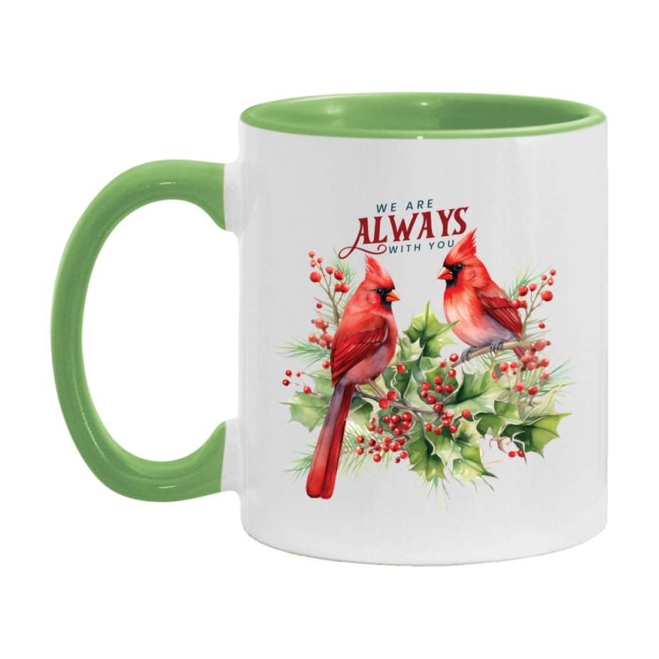 Red Cardinal Mug – Northern Red Cardinal Christmas Mug with Heartfelt Message, 11oz or 15oz White Ceramic Coffee Cup