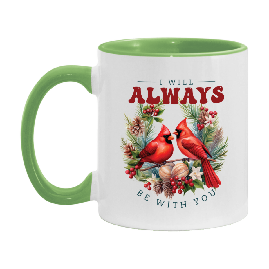 Red Cardinal Mug – Northern Red Cardinal Christmas Mug with Heartfelt Message, 11oz or 15oz White Ceramic Coffee Cup