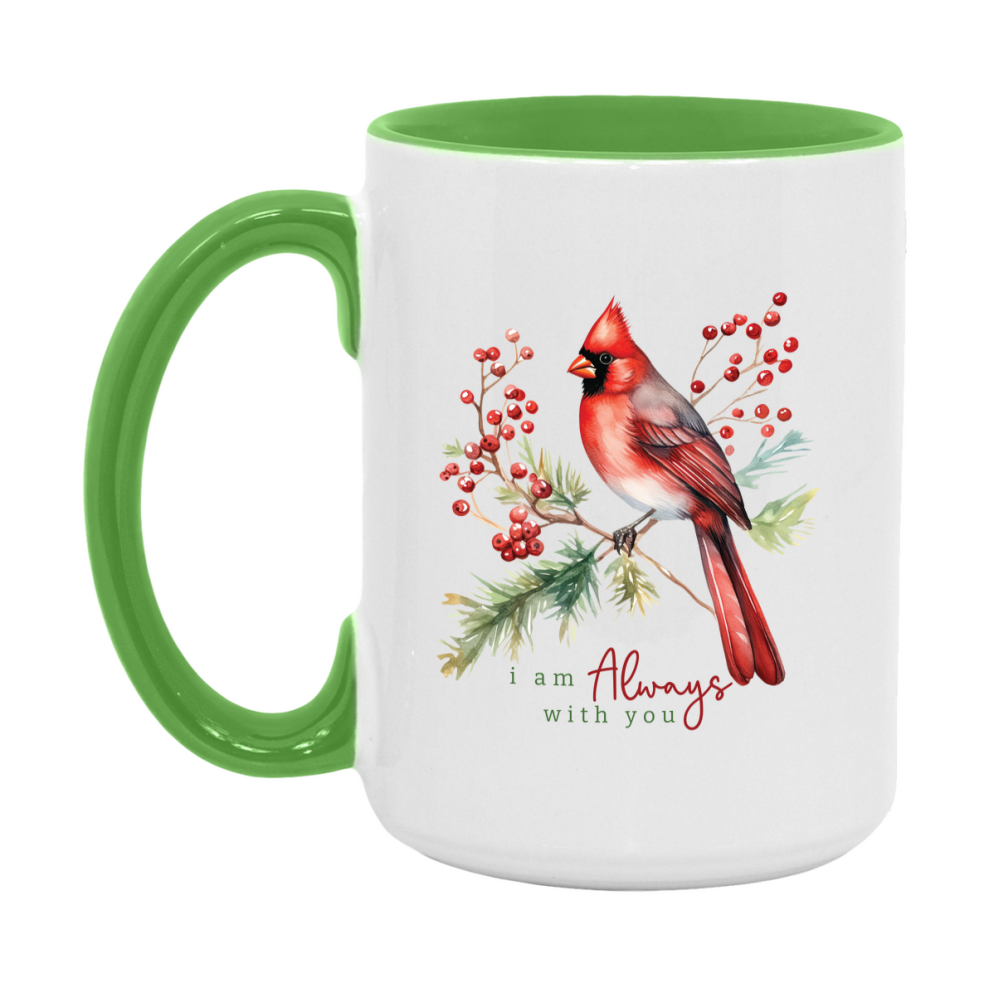 Red Cardinal Mug – Northern Red Cardinal Christmas Mug with Heartfelt Message, 11oz or 15oz White Ceramic Coffee Cup