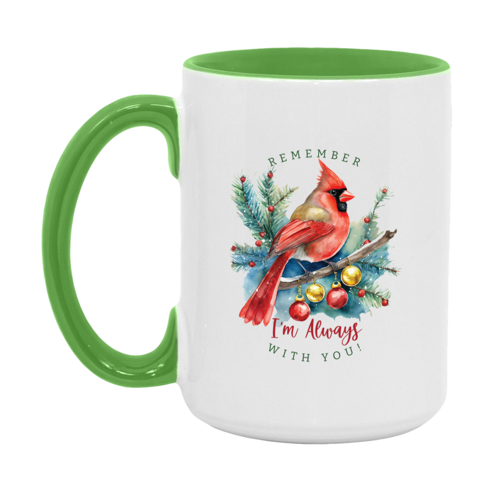 Red Cardinal Mug – Northern Red Cardinal Christmas Mug with Heartfelt Message, 11oz or 15oz White Ceramic Coffee Cup