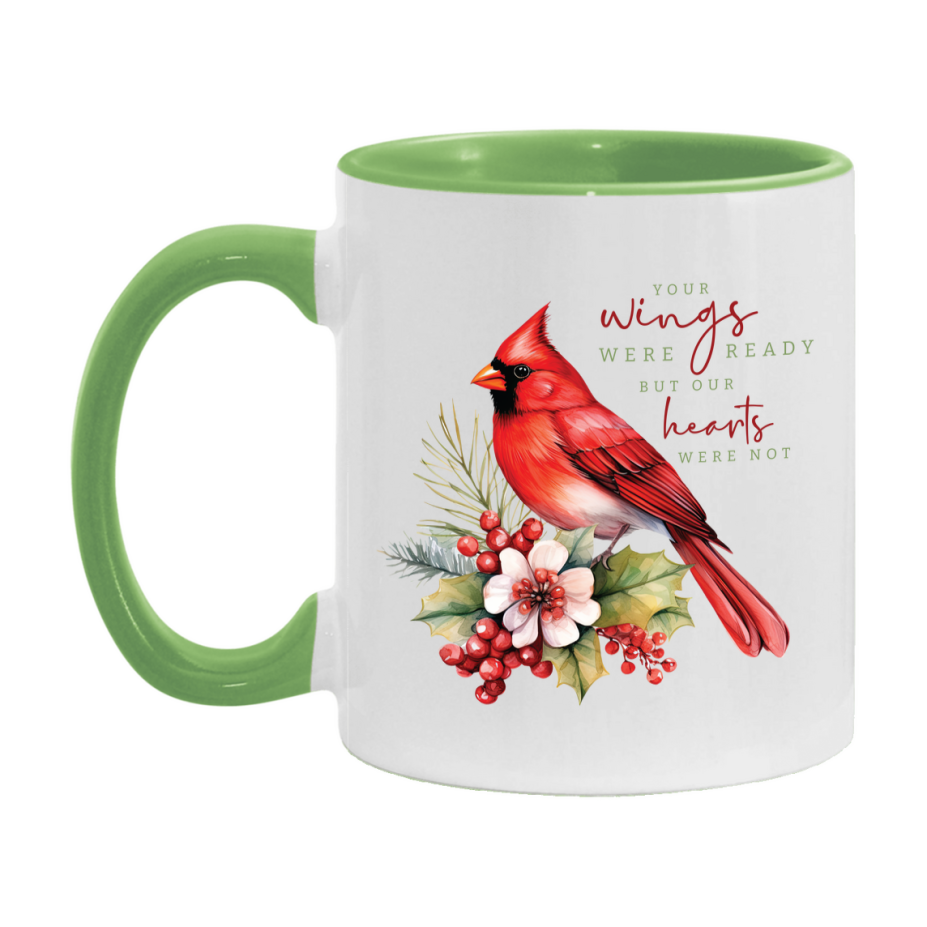 Red Cardinal Mug – Northern Red Cardinal Christmas Mug with Heartfelt Message, 11oz or 15oz White Ceramic Coffee Cup