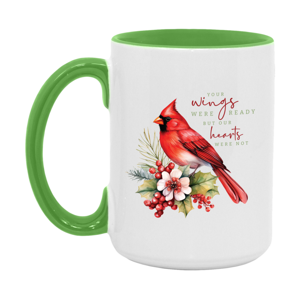 Red Cardinal Mug – Northern Red Cardinal Christmas Mug with Heartfelt Message, 11oz or 15oz White Ceramic Coffee Cup